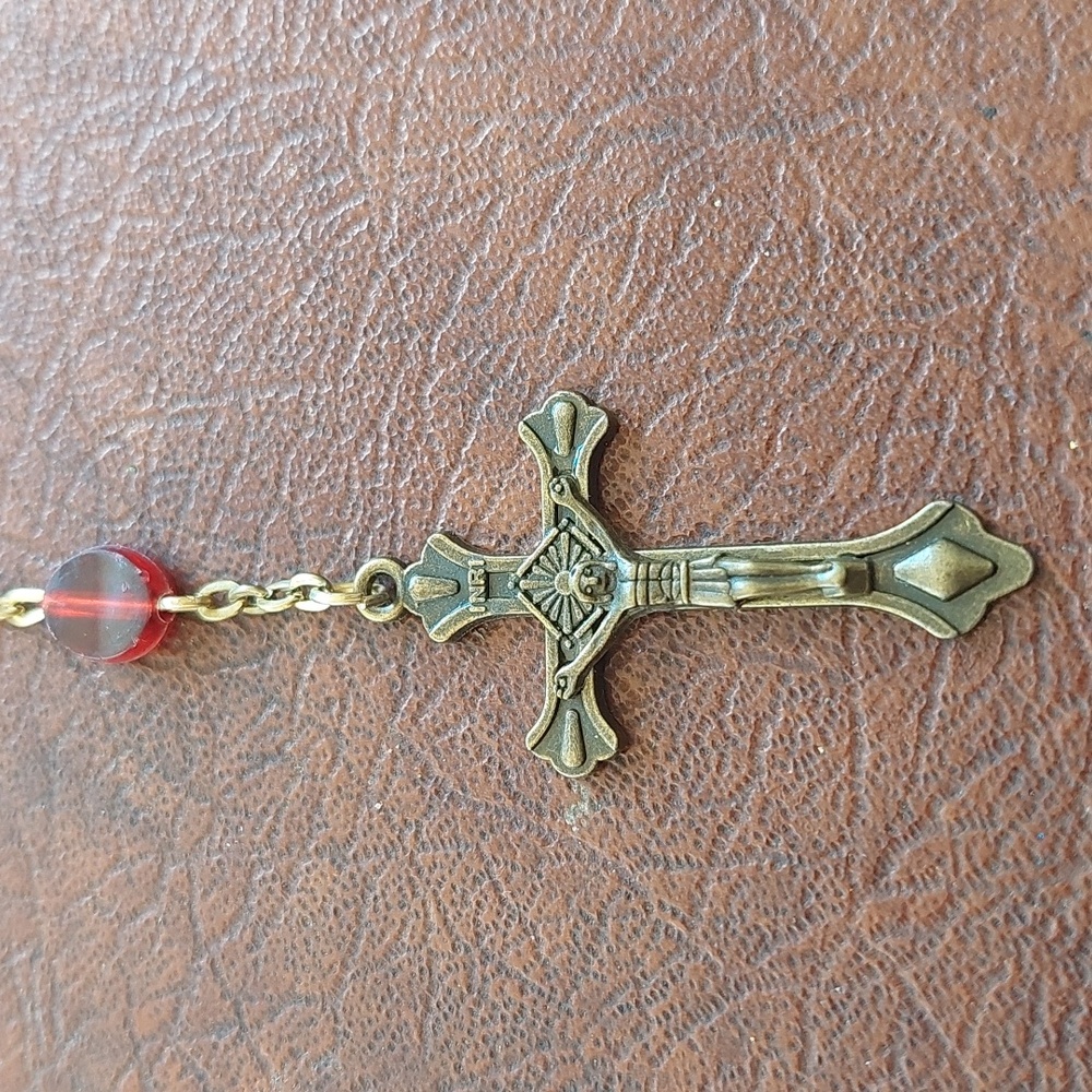 Vintage Style Red Bead Rosary with Saint Thérèse Medal & Personalized "Arthur"